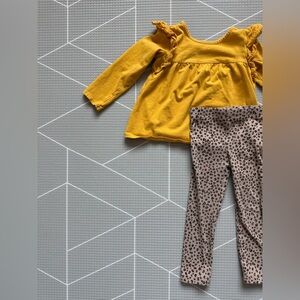 Carters|Baby girl/toddler cute outfit,leopard leggings & mustard ruffle top•••